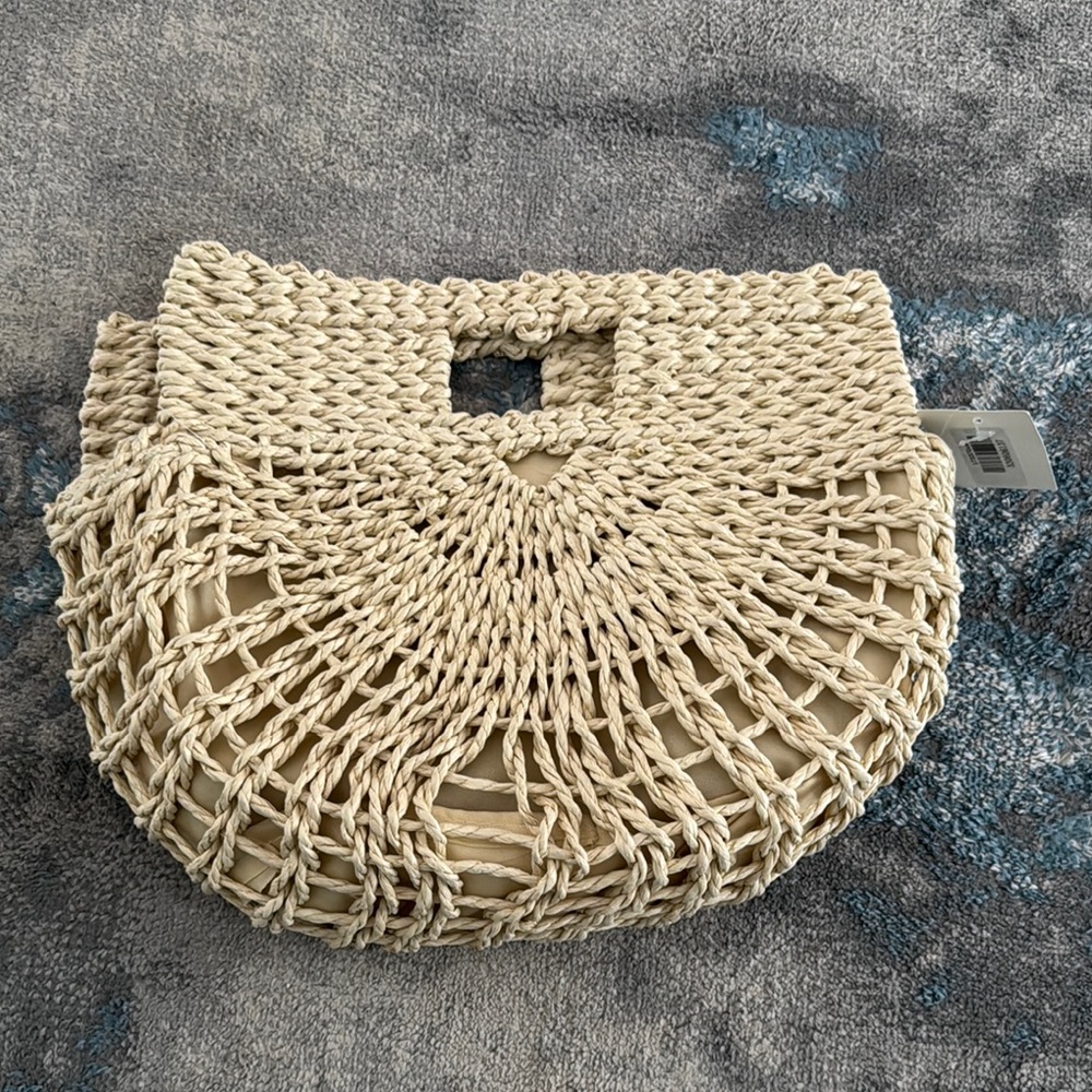 Handwoven Cream Straw Tote with Top Handle - Beach & Everyday